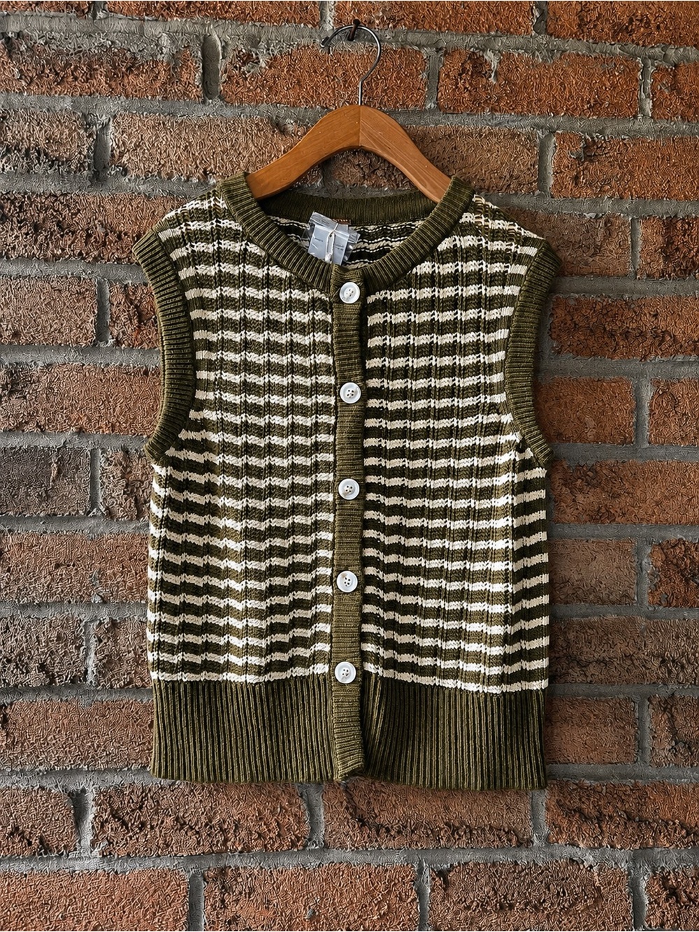 MAGASCHONI 100% Cotton Striped Knit Button Front Sweater Vest S/P Preppy